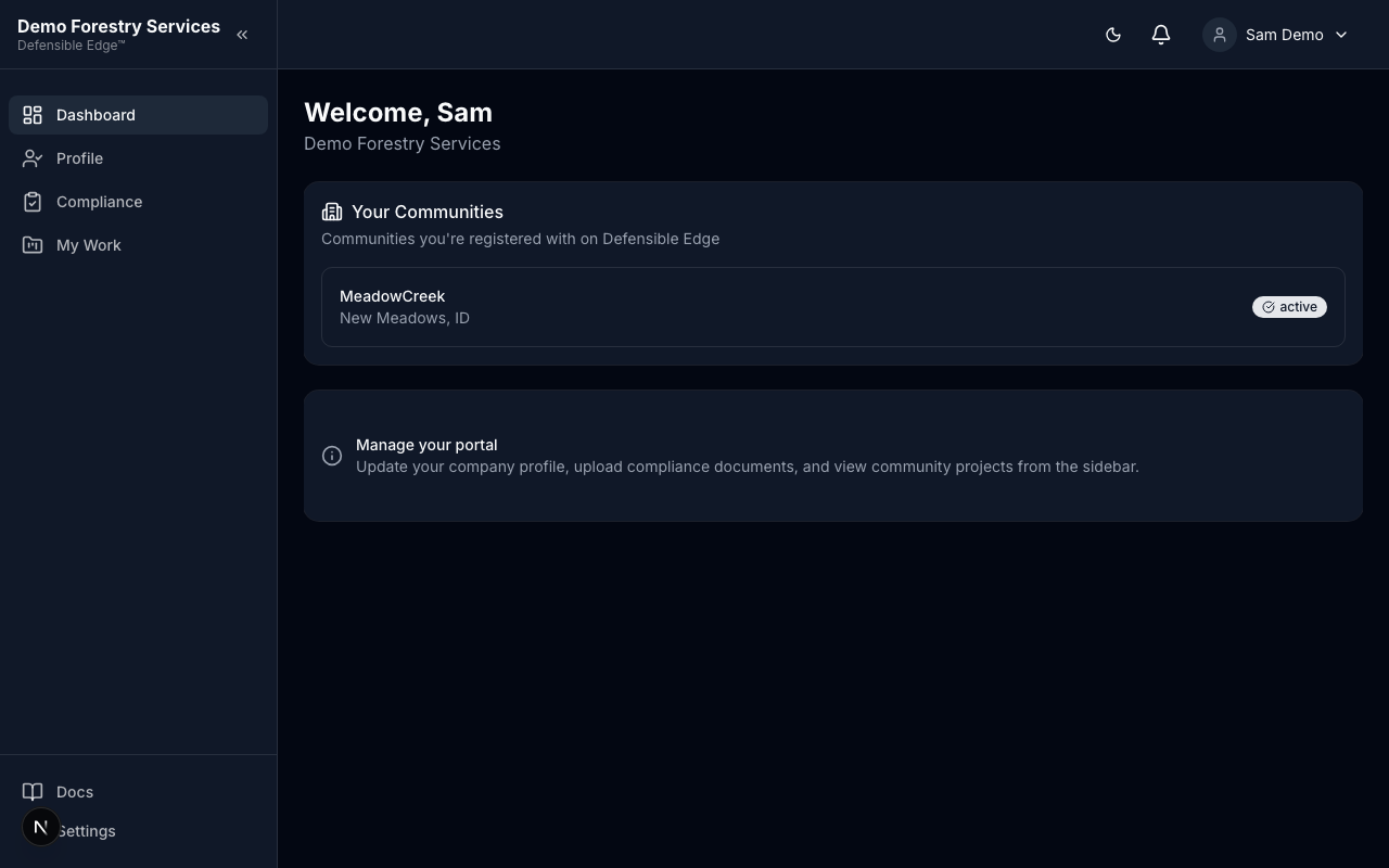 Contractor portal dashboard
