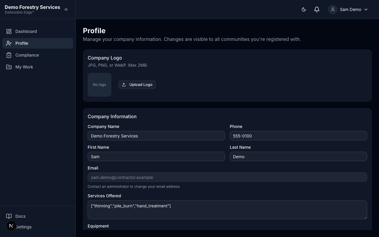 Contractor profile page