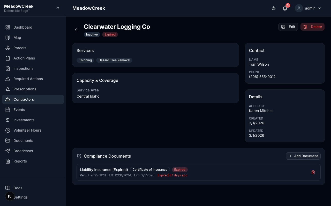 Contractor detail page — entry point for edits