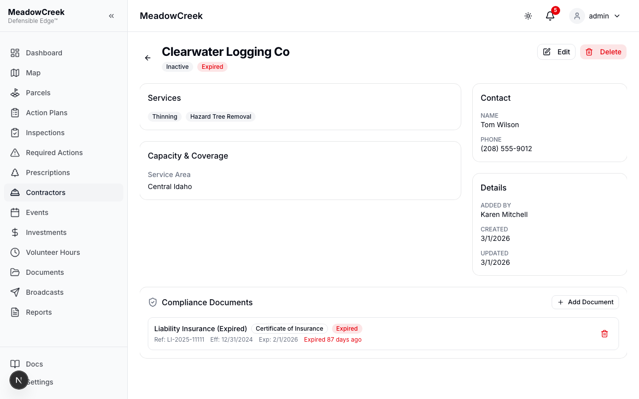 Contractor detail page — entry point for edits
