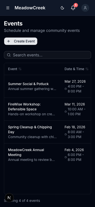Events list (mobile)