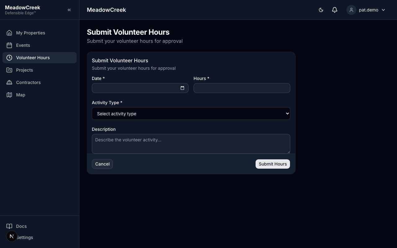 Submit volunteer hours form