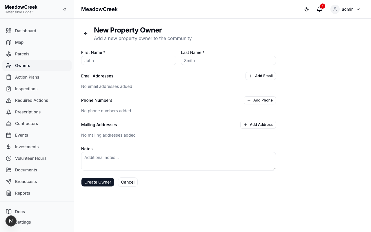 New property owner form