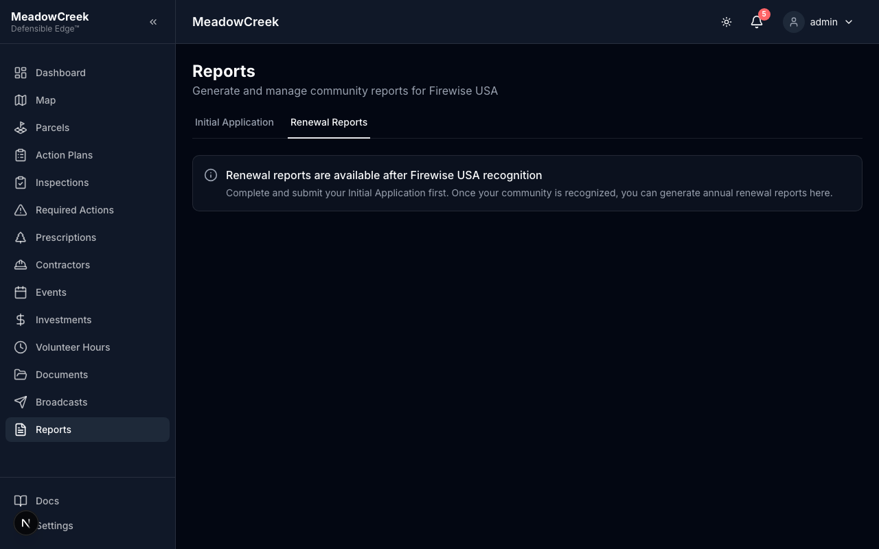 Renewal report landing