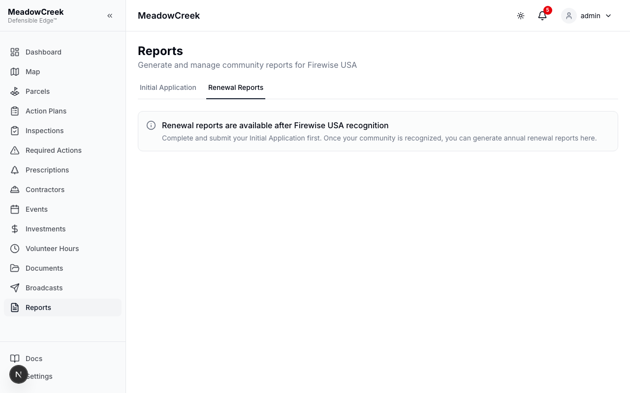 Renewal report landing