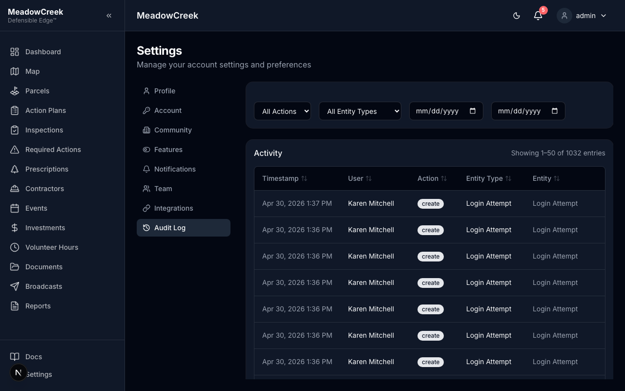 Audit log page