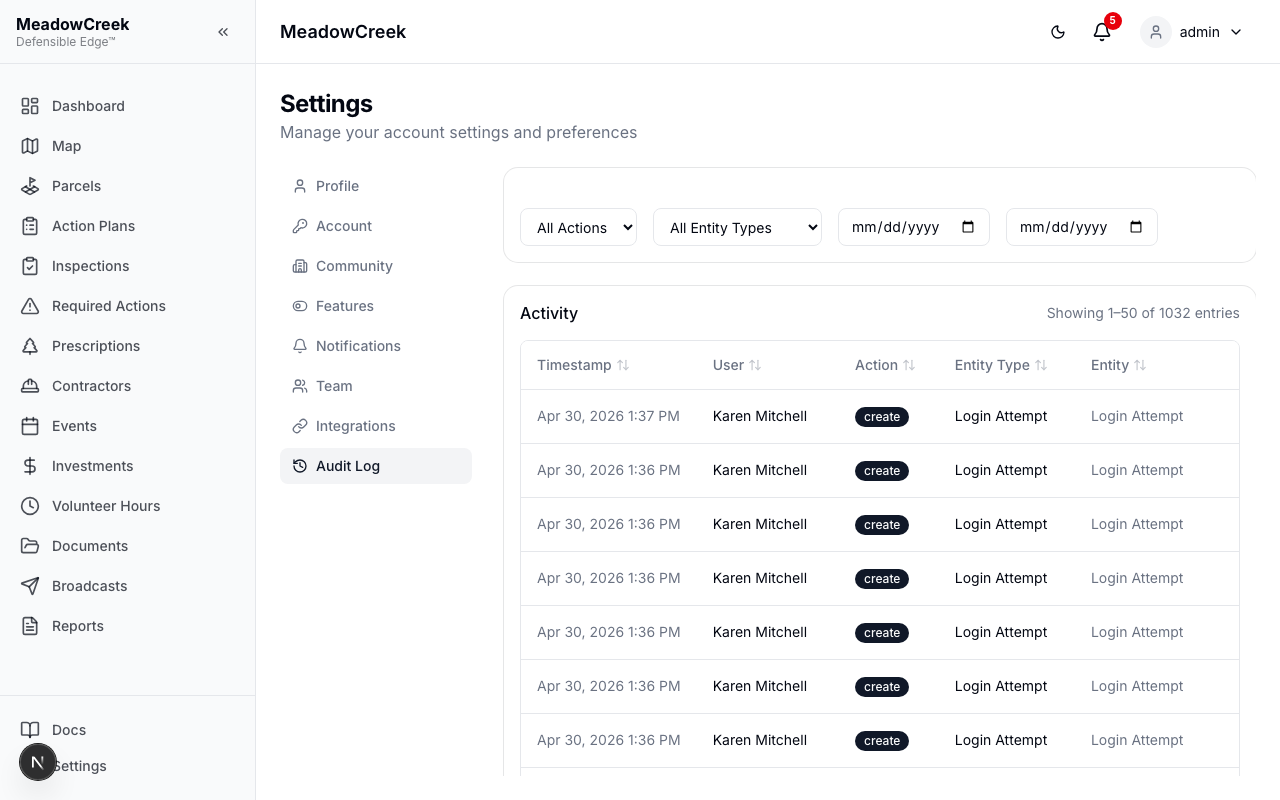 Audit log page
